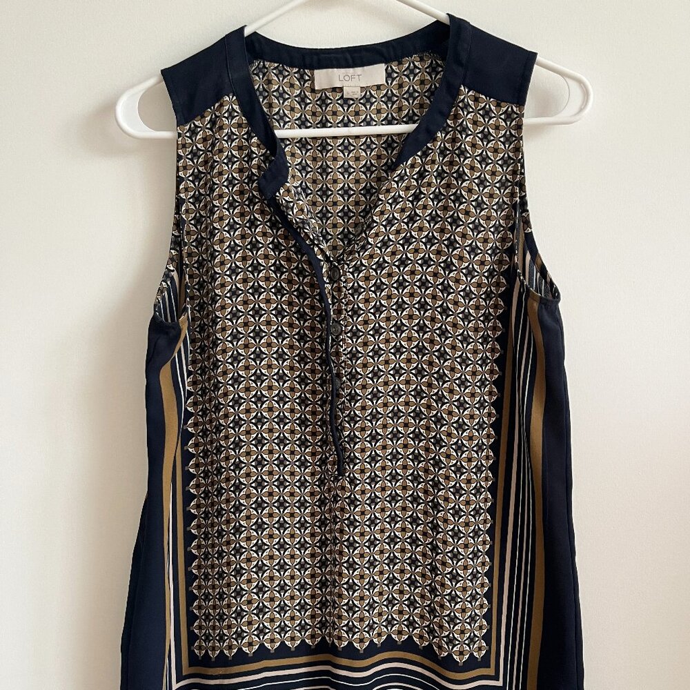 Ann Taylor LOFT Geometric Tunic Length Tank Top in Navy, Size Small